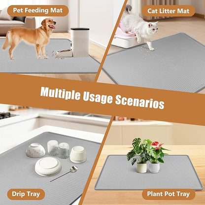 Lorvain Dog Food Mat, 45" x 30" Silicone Pet Feeding Mat with Raised Edges, Extra Large Pet Placemat for Dog Cat Food and Water Bowl Non-Slip, Easy to Clean, Waterproof & Floor Protection, Grey