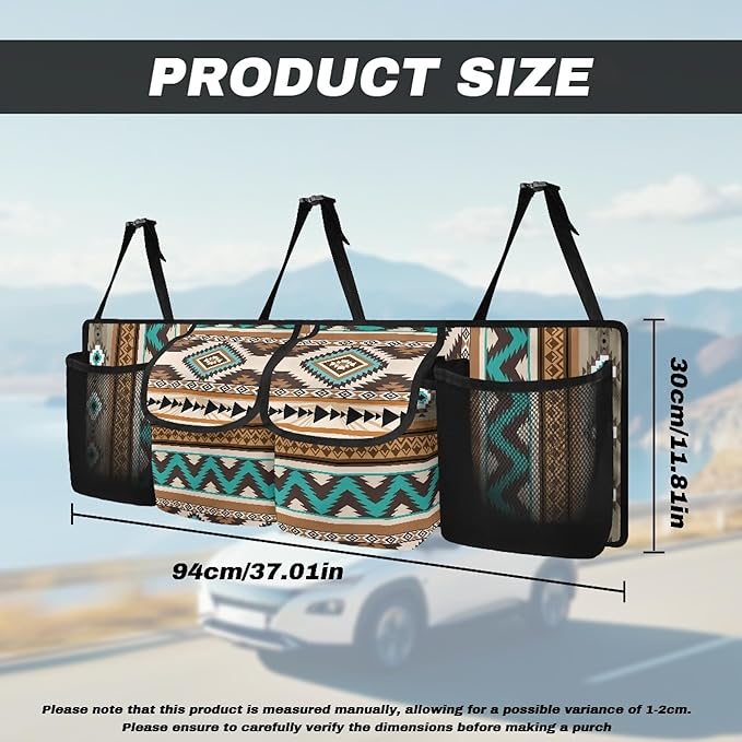 CLOHOMIN Aztec Southwest Gemoetric Car Trunk Organizer Back Seat Hanging Large Storage with 4 Pockets Collapsible Cargo Storage Bag for SUV, Truck, Auto