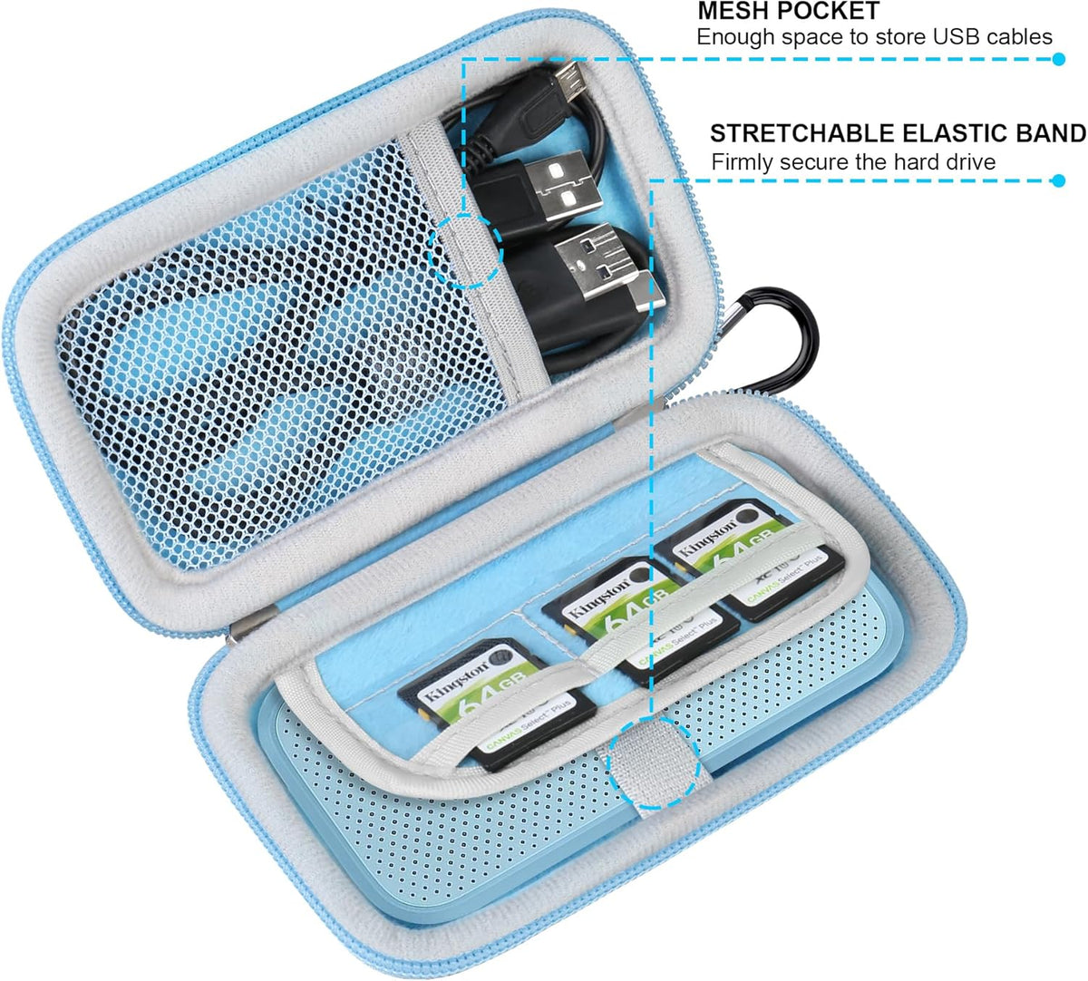 Lacdo Hard Carrying Case for SanDisk Extreme Pro/SanDisk Extreme Portable External SSD 500GB 1TB 2TB 4TB 8TB USB-C Solid State Drive Shockproof Water Repellent Protective Storage Travel Bag, Sky Blue