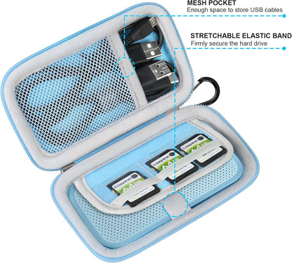 Lacdo Hard Carrying Case for SanDisk Extreme Pro/SanDisk Extreme Portable External SSD 500GB 1TB 2TB 4TB 8TB USB-C Solid State Drive Shockproof Water Repellent Protective Storage Travel Bag, Sky Blue