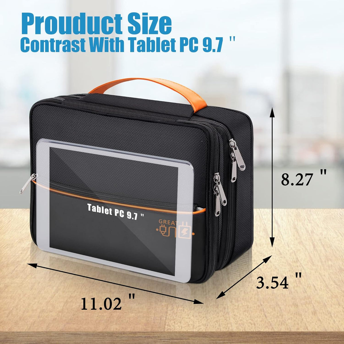 SELLYFELLY Electronics Travel Organizer, Double Layer Cable Organizer Bag Watreproof Electronics Accessories Storage Bag for Cord, Charger, Phone, Power Bank, Hard Drive