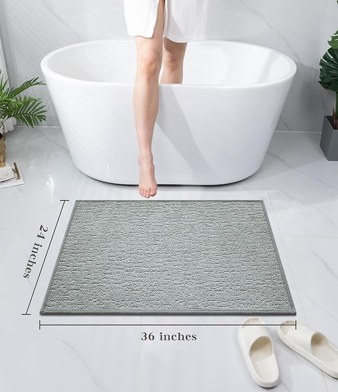 chakme Bathroom Rugs Mat 36x24, Ultra Thin Non Slip Bath Mat Quick Dry Absorbent Bath Mat for Bathroom Floor, (Light Grey, 36"x24")