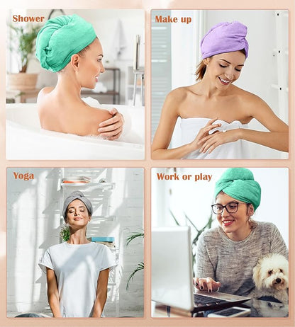 POPCHOSE Microfiber Hair Towel Wrap, Stocking Stuffers for Women, 3 Packs Fast Drying Hair Turbans, Super Absorbent Hair Towel for Women, Anti Frizz Hair Wrap Towels Wet, Curly, Longer, Thicker Hair