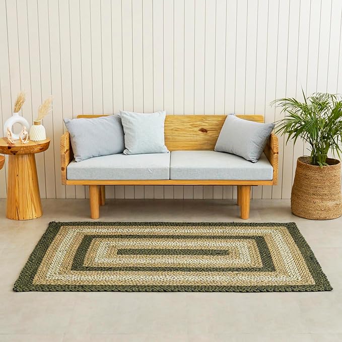 Traditional Jute Braided Rug, Rustic Country Décor for Kitchen, Living Room, Dining Room, Bedroom, Meadow, 6'X9'