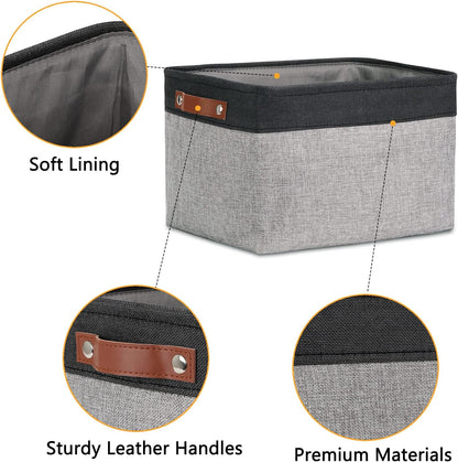 DULLEMELO Fabric Baskets for Storage, Rectangular Fabric Storage Bins Collapsible, Perfect for Shelves, Closets, Nursery, Empty Gift Baskets (3-Pack Medium-15 inch X 11 inch X 9.5 inch , Black&Grey)