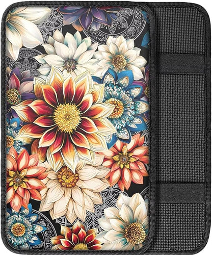 Boho Floral Armrest Cover for Car,Soft Car Center Console Covers,Universal Cars Interior Accessories Decor