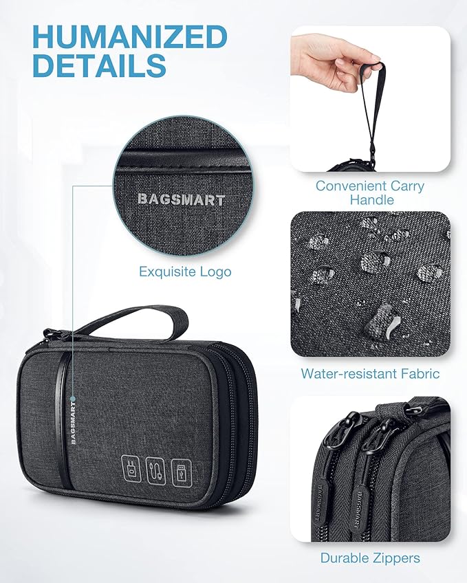 BAGSMART Cord Organizer Travel Cable Organizer Bag Tech Electronic Organizer Travel Case, Travel Essentials for Charger, Cable, Phone, Flash drive, Double Layer-Black