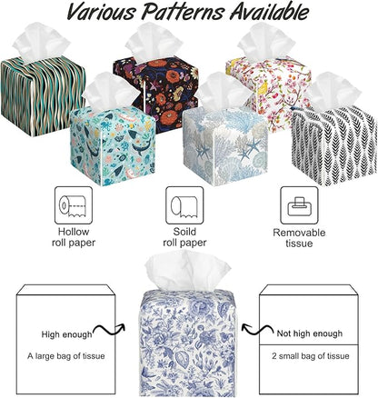 Vintage Blue Floral Tissue Box Holder,Cube Tissue Box Cover Holder,Leather Facial Paper Organizer Dispenser Home for Bedroom Night Stands,Kitchen,Office and Car,5.2"×5.2"×5.2"