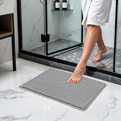 SUBRTEX Bathroom Rugs Chenille Bath Rug Soft Short Plush Bath Mat Soft Shower Mat Water Absorbent Shower Mat Quick Dry Machine Washable(Light Gray,16" x 24")