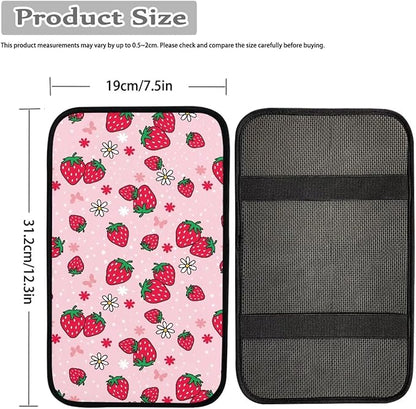 Horeset Strawberry Car Armrest Cover Pad Decor Protection Non-Slip Comfortable Arm Rest Storage Box, Easy to Install/Universal Fit