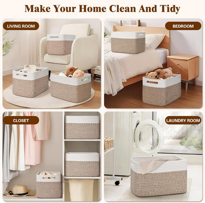 Storage Baskets for Organizing, 4 Pack Storage Baskets for Shelves, Woven Basket for Shelves, Closet Organization, Rectangle Organizer Basket Gifts Empty, 13"Lx8.7"Wx7.9"H Decorative Bins with Handles