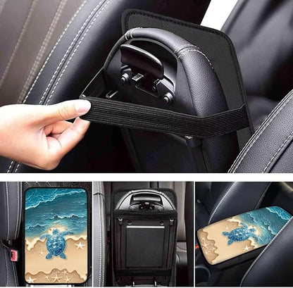 Suobstales Beach Turtle Starfish Print Car Armrest Pad Soft Center Console Arm Rest Protector Cover Universal Car Interior Accessories Decoration