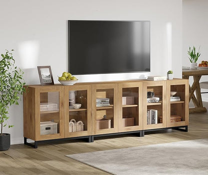 WAMPAT Modern TV Stand with Glass Doors