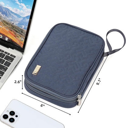 NISHEL Travel Cord Organizer Case, Double Layers Tech Electronic Bag, Essentials for Charger, Cable, Phone, Flash drive, Large, Aegean-Blue