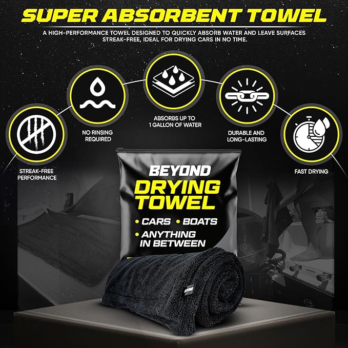 Beyond Drying Towel - Super Absorbent Large Premium Microfiber Detailing Towel for Cars and Boats - 2-Pack