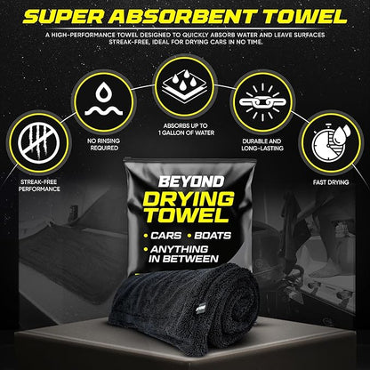 Beyond Drying Towel - Super Absorbent Large Premium Microfiber Detailing Towel for Cars and Boats - 2-Pack