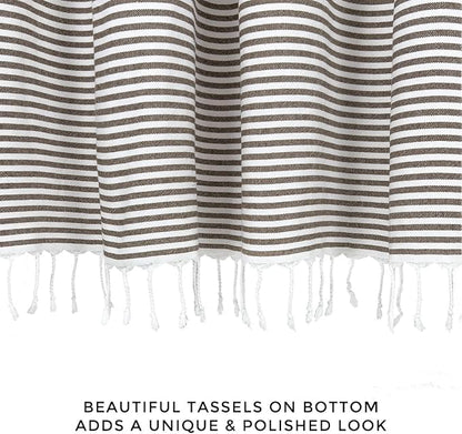 HALL & PERRY Modern Farmhouse Tassel Shower Curtain 100% Cotton Striped Fabric Shower Curtain with Tassels for Bathroom Décor (Tan, 72"x84")
