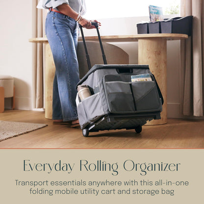 Mobile Utility Cart with Storage Organizer Bag, Rolling Cart, Dark Grey/Grey