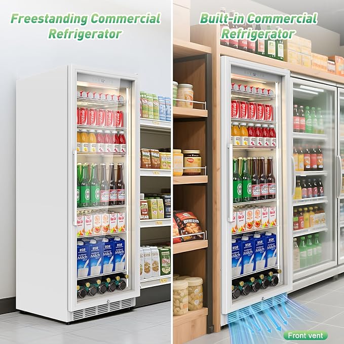 Commercial Merchandiser Refrigerator, 13.8 Cu Ft Display Beverage Fridge