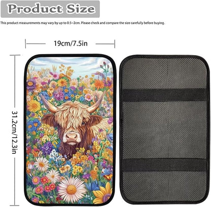 Dreaweet Highland Cow Car Accessories Center Console Cover Soft Armrest Cover for Car Truck SUV Center Console Cushion Pad Car Armrest Seat Box Cover Protector