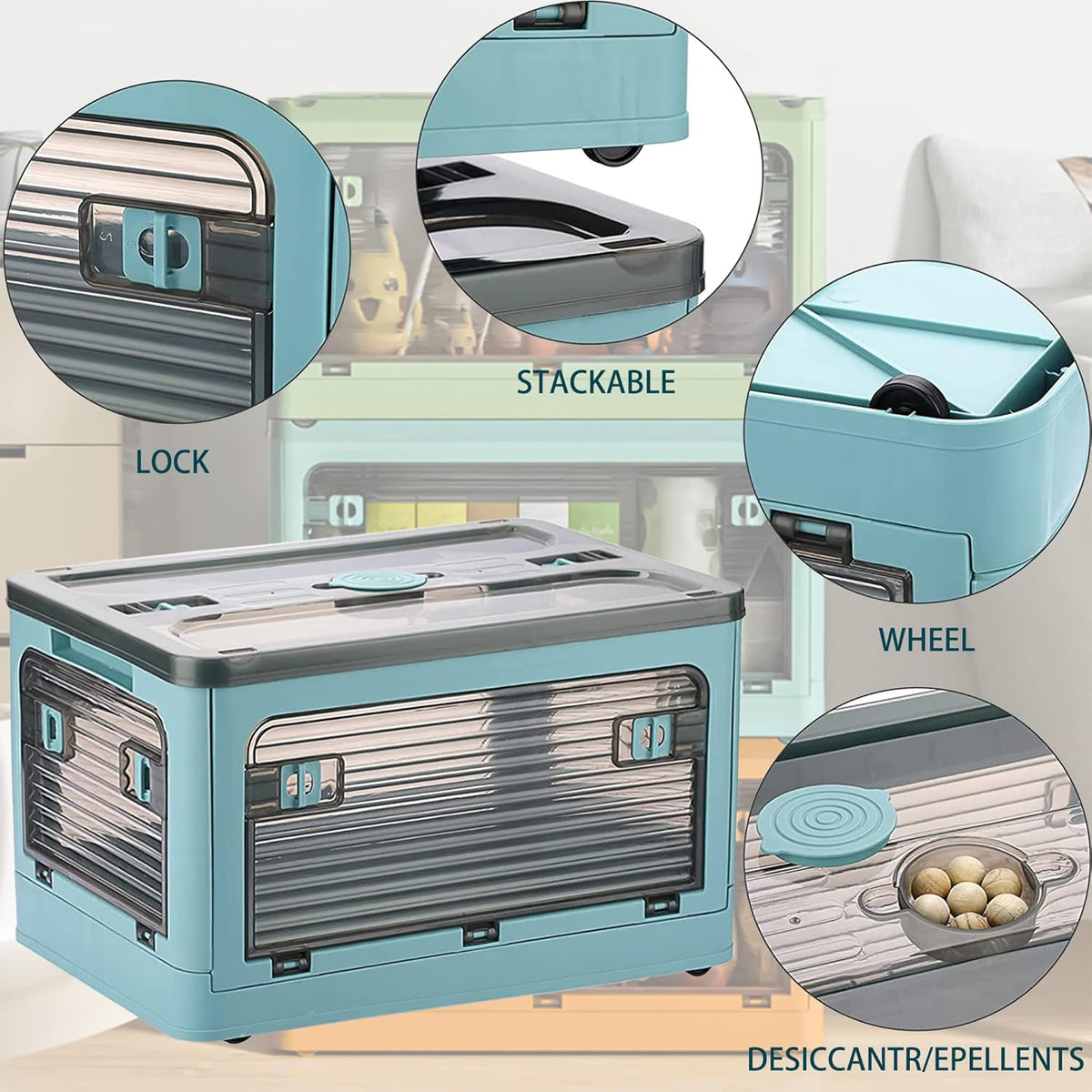 Collapsible Storage Bins,Storage Bins with Lids,Stackable 8.2Gal Folding Storage Box