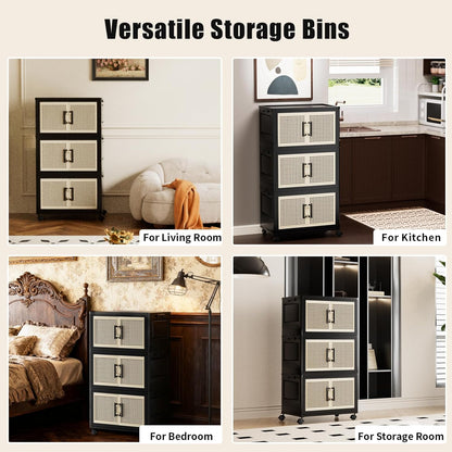 Stackable Storage Bins with Lids,Collapsible Plastic Storage Box Closet Organizers and Storage with Wheels and Magnetic Door for Home Office Dorm (5 Pack)