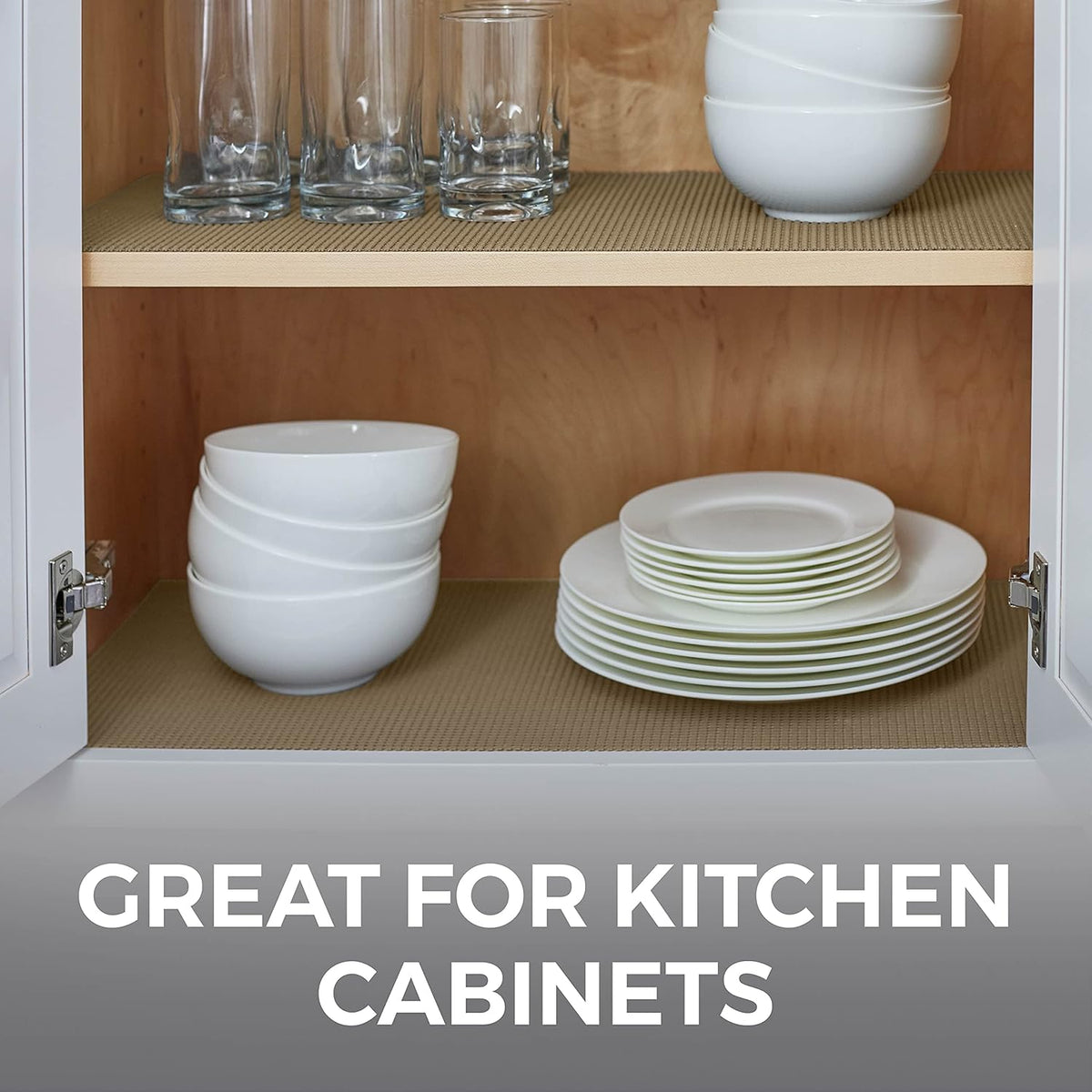 HOME GENIE Shelf Drawer and Cabinet Liner, Durable with Strong Grip, 17.5 in x 20 FT, Non Adhesive Liners Protect Kitchen Cabinets and Cupboard, Bathroom Drawers and Shelves, Desks, Light Taupe
