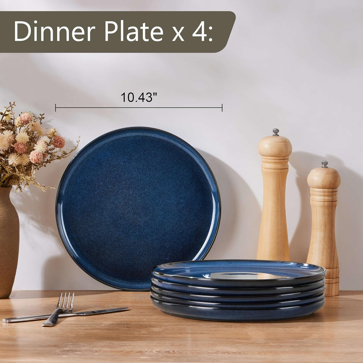 Herogo 6-Piece Stoneware Dinner Plates Set, 10.43" Ceramic Round Plate Set, Double Reactive Glaze Large Dinnerware Plates for Kitchen, Microwave, Oven and Dishwasher Safe, Starry Blue