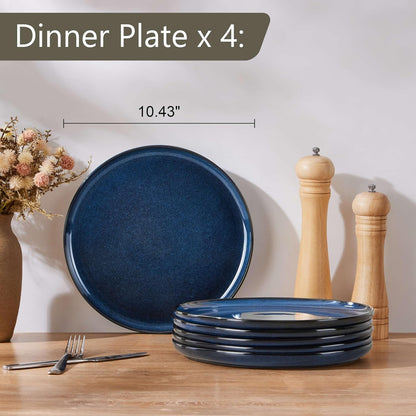 Herogo 6-Piece Stoneware Dinner Plates Set, 10.43" Ceramic Round Plate Set, Double Reactive Glaze Large Dinnerware Plates for Kitchen, Microwave, Oven and Dishwasher Safe, Starry Blue