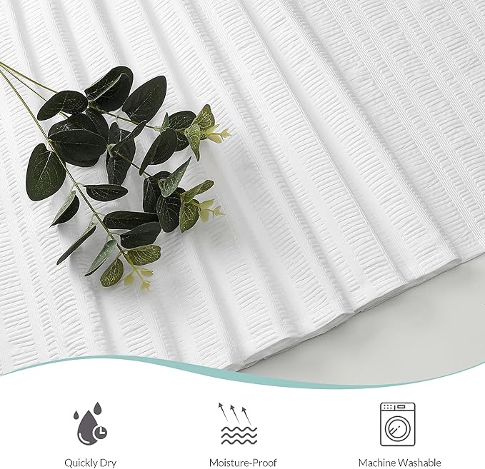 Aiyufeng Moga White Extra Long Shower Curtain 72 x 84, 3D Embossed Textured Fabric Shower Curtain for Bathroom, Water Repellent, Machine Washable, White
