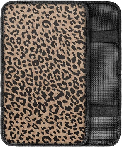Horeset Brown Leopard Print Auto Console Armrest for Men Women Accessories Interior Decor, Car Center Console Arm Rest Pad Fit Most Vehicle