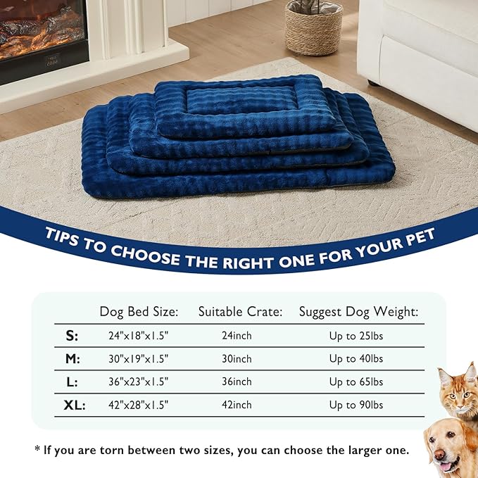 Yaning Dog Bed Mat Crate Pad for Large Dogs, Washable Soft Pet Sleeping Mat Kennel Pad with 3D Bubble Pattern, Navy Blue, 36"x 23"