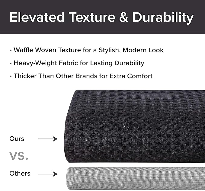 Madison Park Shower Curtain Waffle Weave, Vibrant Dyed, Waffle Shower Curtain 3M Scotchgard Moisture Management, Farmhouse Long Shower Curtains for Bathroom, Long: 72x78 Black