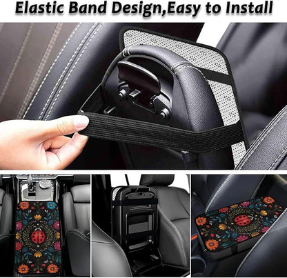 CLOHOMIN Cute Ladybug Center Console Armrest Cover for Car Sedan Van Flannel Car Armrest Cushion Winter Automobile Arm Rest Cushion Pad Flowers Auto Decoration Accessories