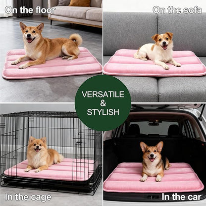 Fogkiss Dog Bed Mat, Reversible Dog Crate Pad with Washable Kennel Mat and Soft Foam, Flat Pet Bed for Dogs & Cats, for Crates Carriers & Travel (Pink, 28" L*16" W*1.5" Th)