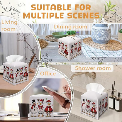 Vintage Christmas Goose Tissue Box Holder, Retro Christmas Leather Tissue Box Cover Square, Paper Facial Decorative Tissues Cover for Bathroom Kitchen Office Home Decor-B27