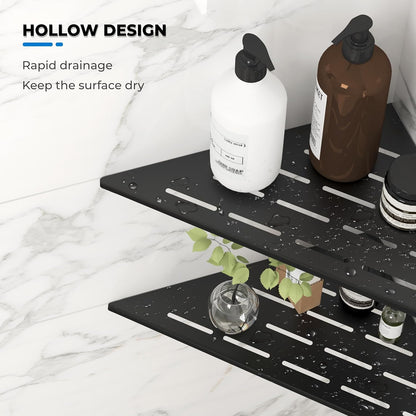 FerdY 2-Pack 10" Matte Black Recessed Corner Shower Shelf, for Tiled Bathroom Walls, 304 Stainless Steel Floating Shower Shelf, Shower Caddy Storage Shelves, No Drilling Required, Striped Triangle
