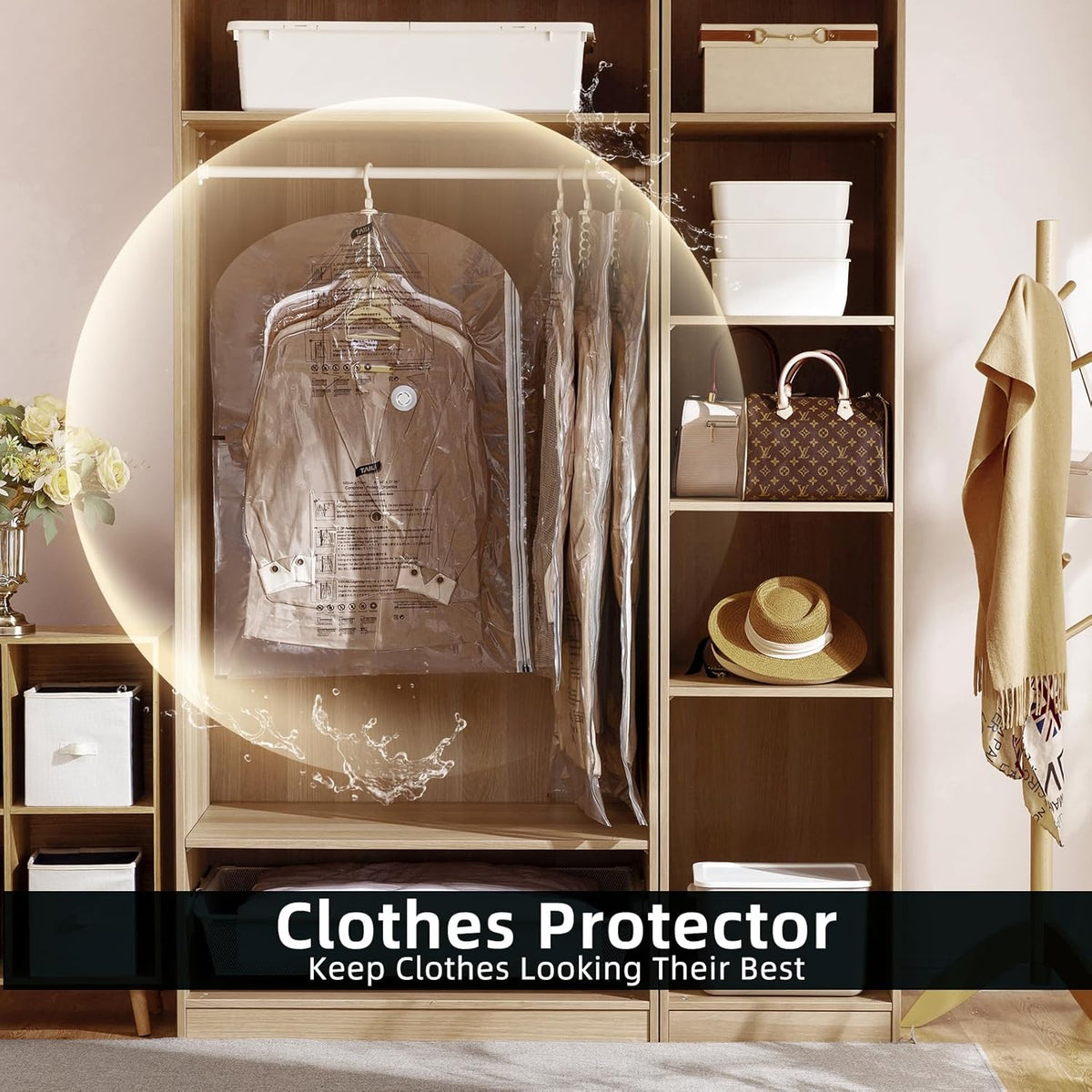 TAILI Hanging Vacuum Storage Bags Space Saver Bags, Vacuum Sealer Bags for Clothing, Suits and Jackets, Closet Organizers and Storage, (3 Long, 3 Short) Clear