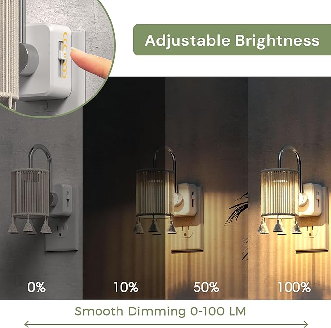 L LOHAS LED Night Lights Plug into Wall, 2 Pack Boho Fabric Cylinder Night Light