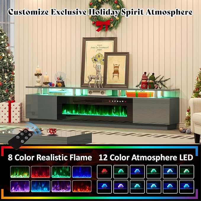 AMERLIFE 90" 2 Tier Fireplace TV Stand
