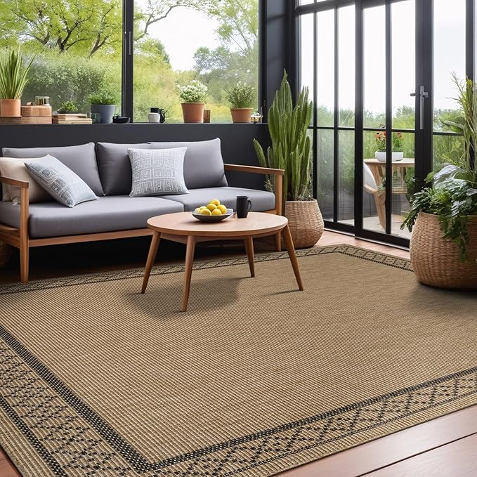 Easy Jute Rugs 8x10 Frame Natural Color Living Room Indoor Outdoor Area Rug for Patio and Kitchen Rug High Traffic Washable Easy to Clean Solid Boho Woven Design Carpet (8 x 10)