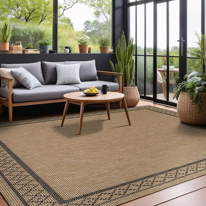 Easy Jute Rugs 8x10 Frame Natural Color Living Room Indoor Outdoor Area Rug for Patio and Kitchen Rug High Traffic Washable Easy to Clean Solid Boho Woven Design Carpet (8 x 10)