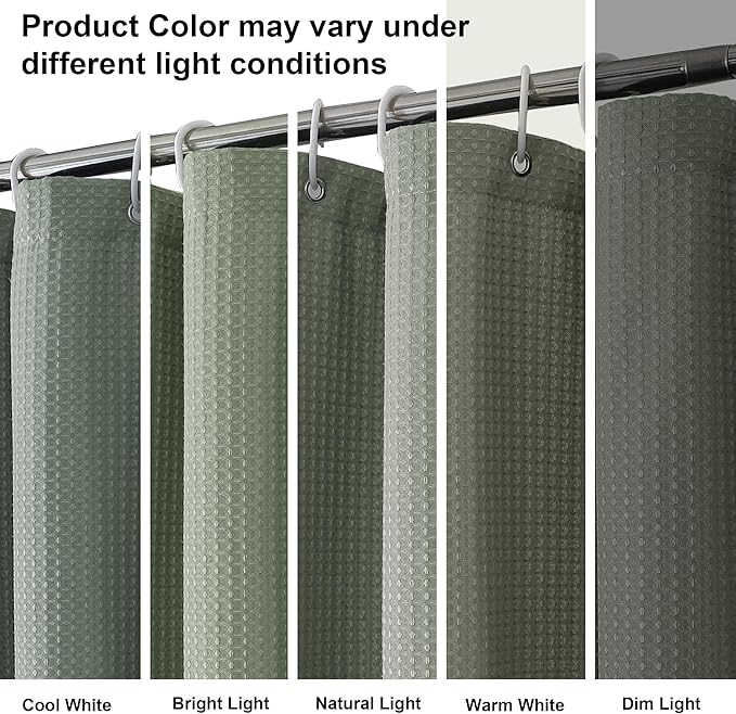 OVZME Long Fabric Shower Curtain Set, Waffle Textured Shower Curtain for Bathroom - Weight 230GSM Heavy Duty Hotel Spa Luxury Bath Curtain Set with 12 Plastic Hooks, 72x78, Sage Green