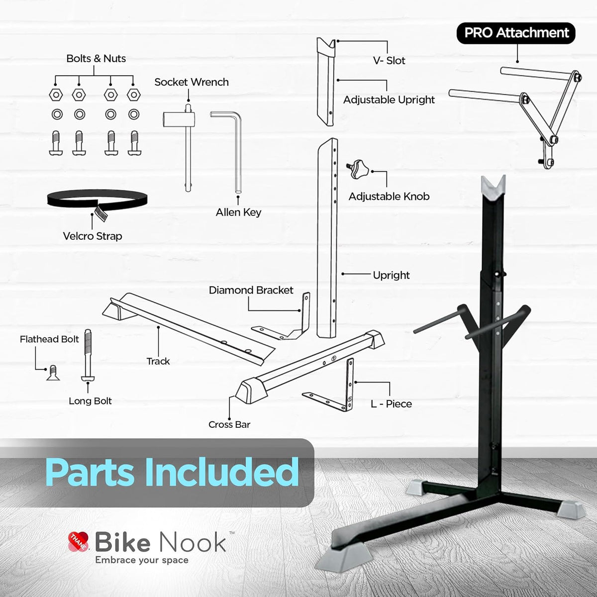 Bike Nook Bike Stand & Vertical Storage Rack The Original Vertical Bicycle Floor Stand for Garage Storage and Indoor and Outdoor use, Perfect Bike Accessories for Small Spaces with No Drilling