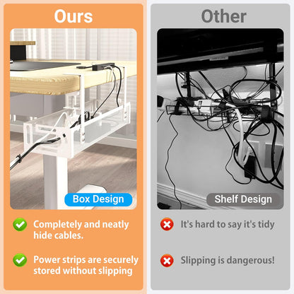 No Drill Under Desk Cable Management Tray, SONATURE 25.3" Cord Organizer for Table, Clamp Mount Desk Cable Management, Premium Carbon Steel Cable Organizer for Office, Home (White)