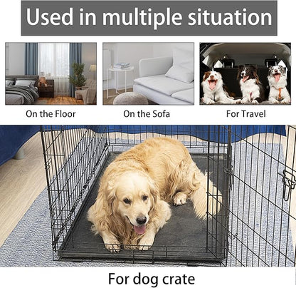 KHONSU PET Dog Bed Mat for Crate 1.1in Slim Cooling Pad Reversible Flannel & Waterproof Canva for Dogs up to 70 lbs