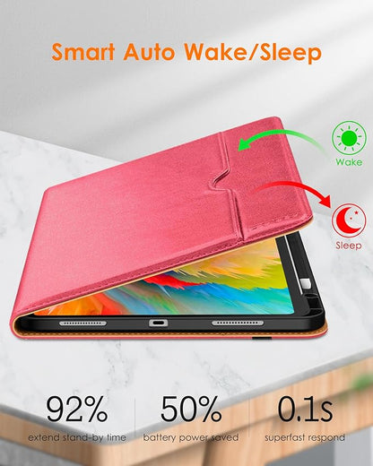 DTTO for iPad Pro 13 inch Case (M5/M4) 2025/2024, Premium Leather Business Folio Stand Cover with Pencil Holder-Auto Wake/Sleep & Multiple Viewing Angles, Built in Hand Strap & Pocket, Watermelon red