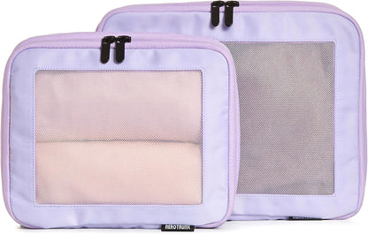 Aerotrunk Compression Packing Cubes for Travel - Luggage Organizer Bags - Double Zipper Packing Cubes for Suitcases (2-Pack, Purple)