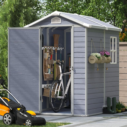 Aoxun 4'x6' Resin Outdoor Storage Shed Utility Tool Shed Storage House, Multi-Purpose Utility Tool House Applicable for Bike, Clutter Storage for Backyard, Patio - Gray