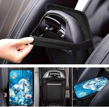 Horse Flowers Universal Armrest Cover Pad, Car Center Console Cushion Pad, Protect from Pet Claws, Sticky Fingers, Auto Decor Accessories Fit for Most Cars, Vehicles, SUVs